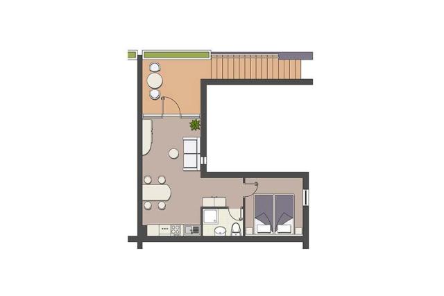 dvoulůžková ložnice a denní místnost - typ APT. 3(+1)