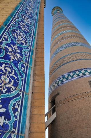 Minaret Islam Hodža v starej Chive je najvyšším mestom a my ho 