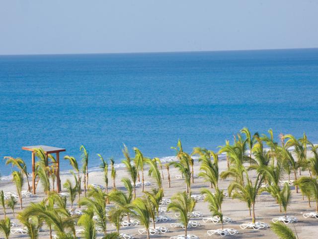 Strážená pláž v jemnom tieni paliem. Foto: Riu Playa Blanca