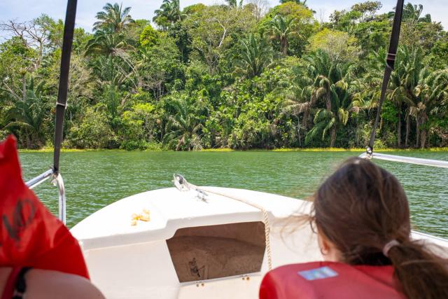 Jazero Lago Gatún tvorí najväčšiu časť Panamského prieplavu a b