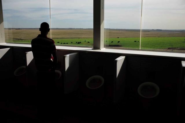 WC na polceste, lepšie než vo Švajčiarsku. Vidíte tie nosorožce