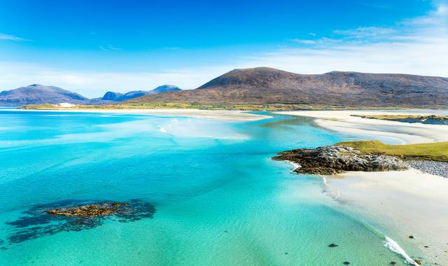 Pohľad zo Seilebostu na Luskentyre Beach s použitím Photoshopu

