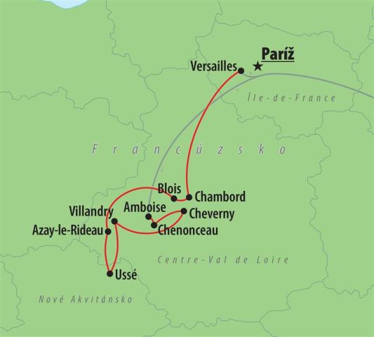 CK , autobusový poznávací zájazd, Najkrajšie francúzske zámky, 