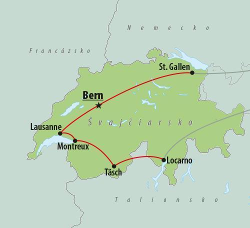 CK , autobusový poznávací zájazd, Švajčiarsky okruh, mapa