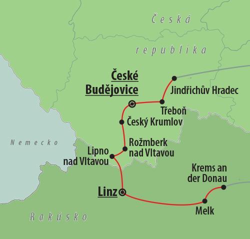 CK , autobusový poznávací zájazd, Česko a Rakúsko, mapa