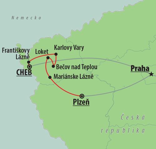 CK , autobusový poznávací zájazd, Zlatý český trojuholník,mapa