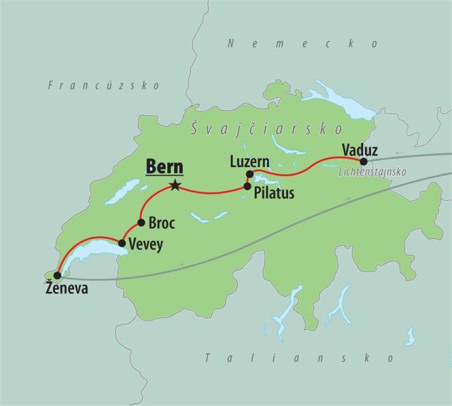 CK , autobusový poznávací zájazd, Švajčiarsko, mapa