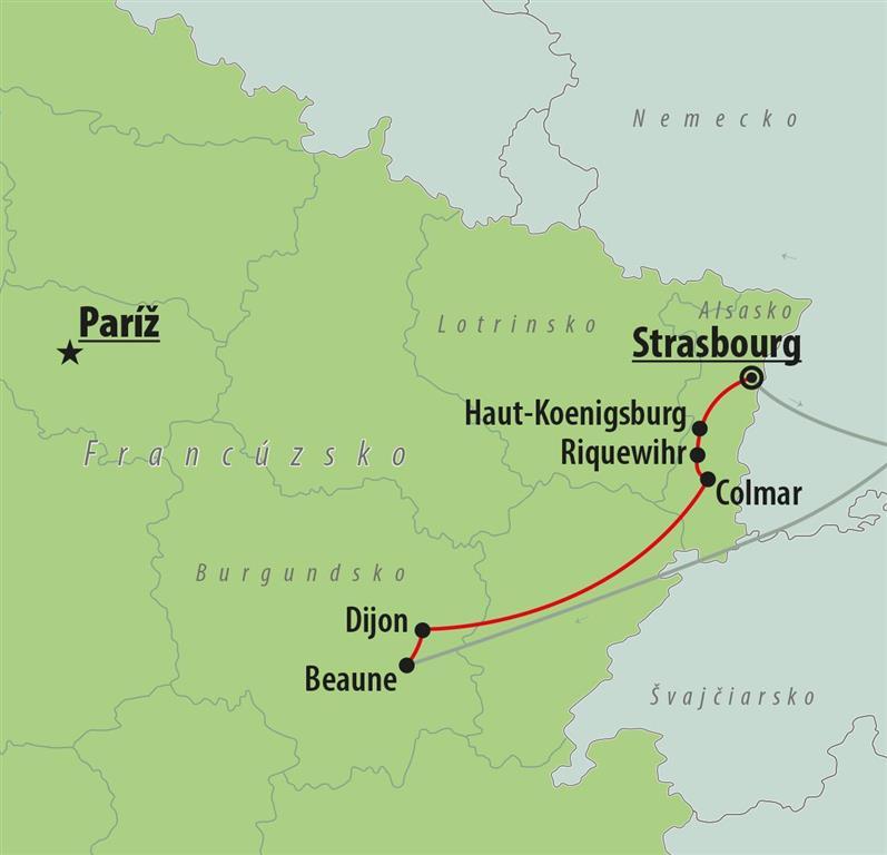 CK , autobusový poznávací zájazd, Čarovné Alsasko, mapa
