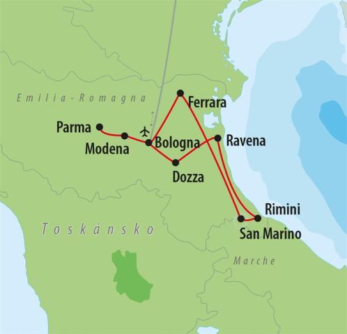 Poznávacie zájazdy CK , Taliansko na tanieri, mapa