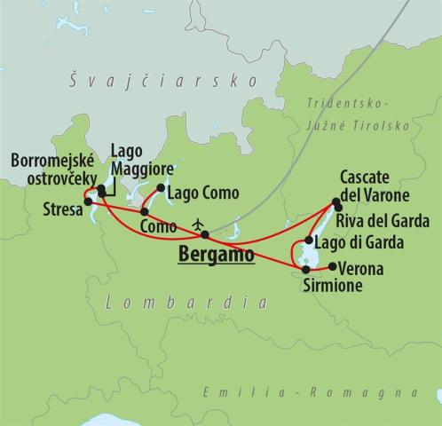 Poznávacie zájazdy CK , Alpské jazerá a Verona, mapa