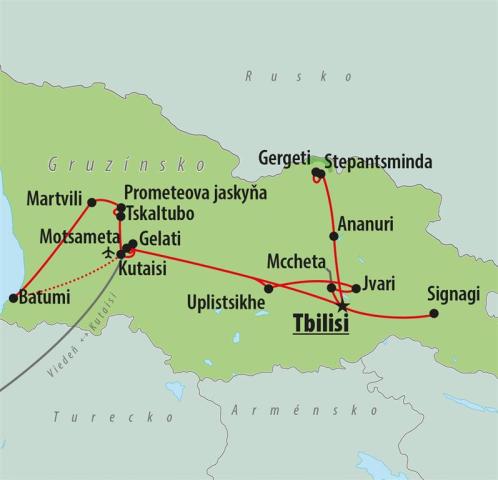 CK , Letecký poznávací zájazd, Gruzínska mozaika, mapa