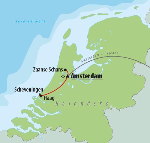 CK , Letecký poznávací zájazd, Amsterdam, mapka