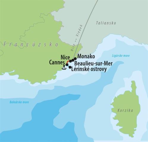 CK , Letecký poznávací zájazd, čaro Francúzskej riviery, mapka