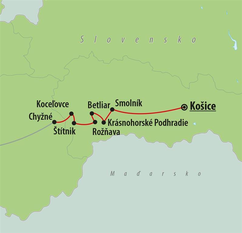 CK , autobusový poznávací zájazd, Gotická cesta Gemerom, mapa