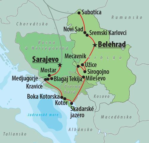 CK , autobusový poznávací zájazd, Balkán, mapa