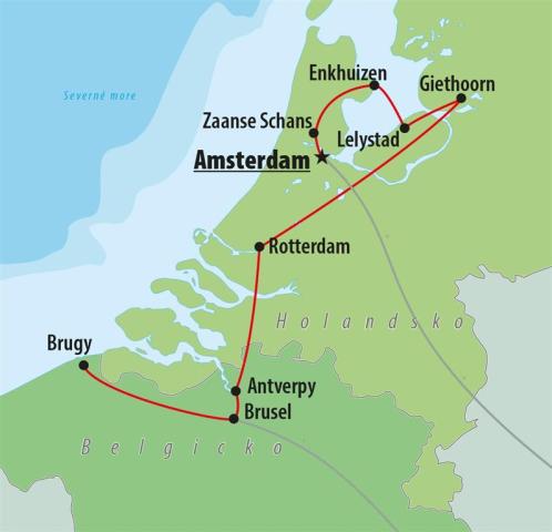 CK , autobusový poznávací zájazd Holandsko a Belgicko, mapa
