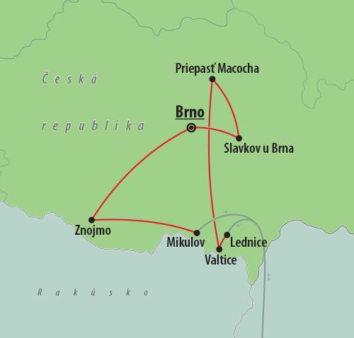 CK , autobusový poznávací zájazd, Morava, mapa