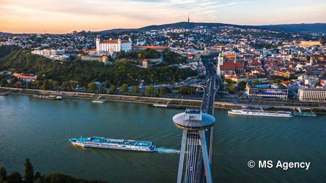 Panorama with Bratislava Castle, St Martin's Cathedral, Danube 