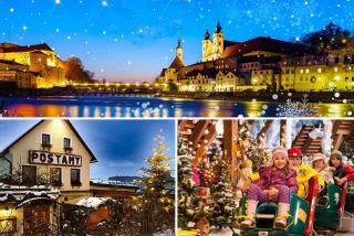 Rakúske mesto Vianoc Steyr a adventný Linz